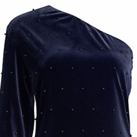 RtA NAVY VELVET AND PEARLS EDIE ONE SHOULDER MINI DRESS SIZE 4 - Picture 7 of 16